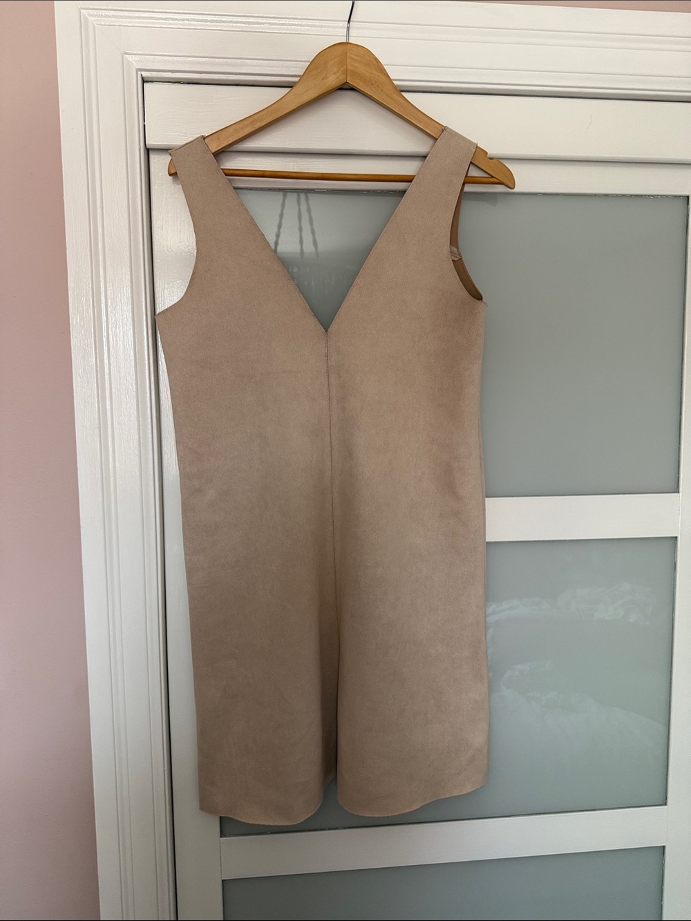 Zara Faux Suede Sleeveless V-Neck Beige Dress